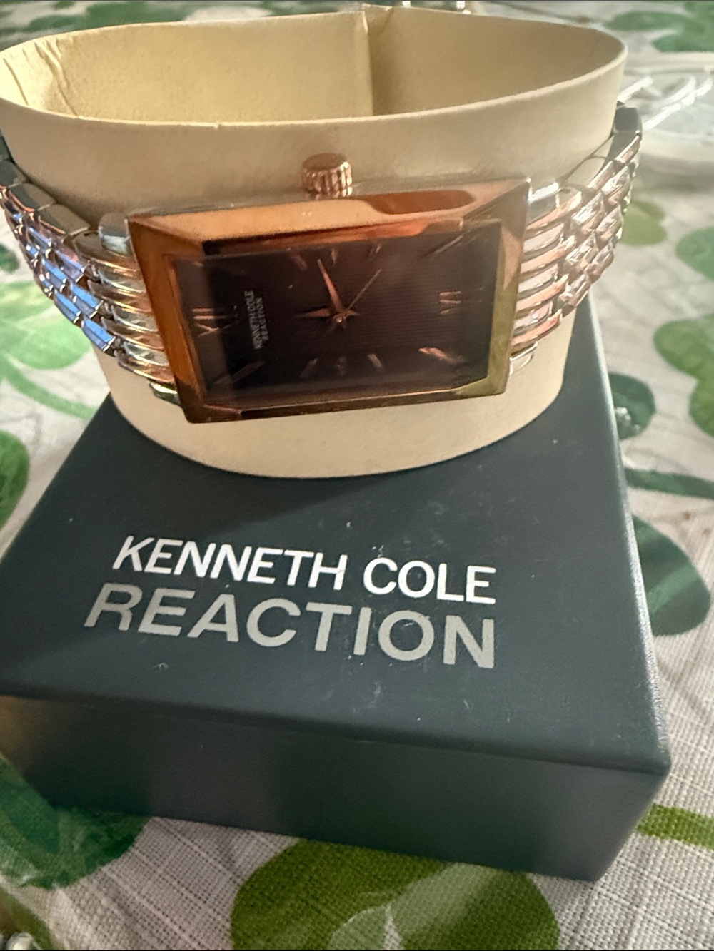 Kenneth Cole Reaction Men's Two-Tone Rectangular Dress Watch - Brown Dial